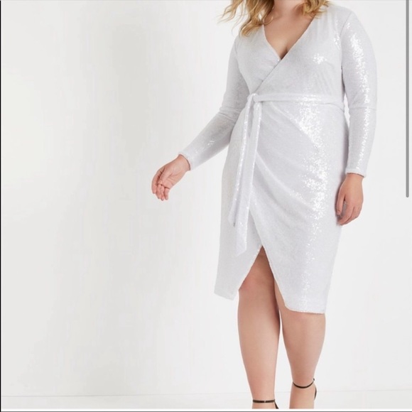 eloquii sequin wrap dress Plus Size Women's Eloquii Long Sleeve Sequin Wrap Dress, Size 14W